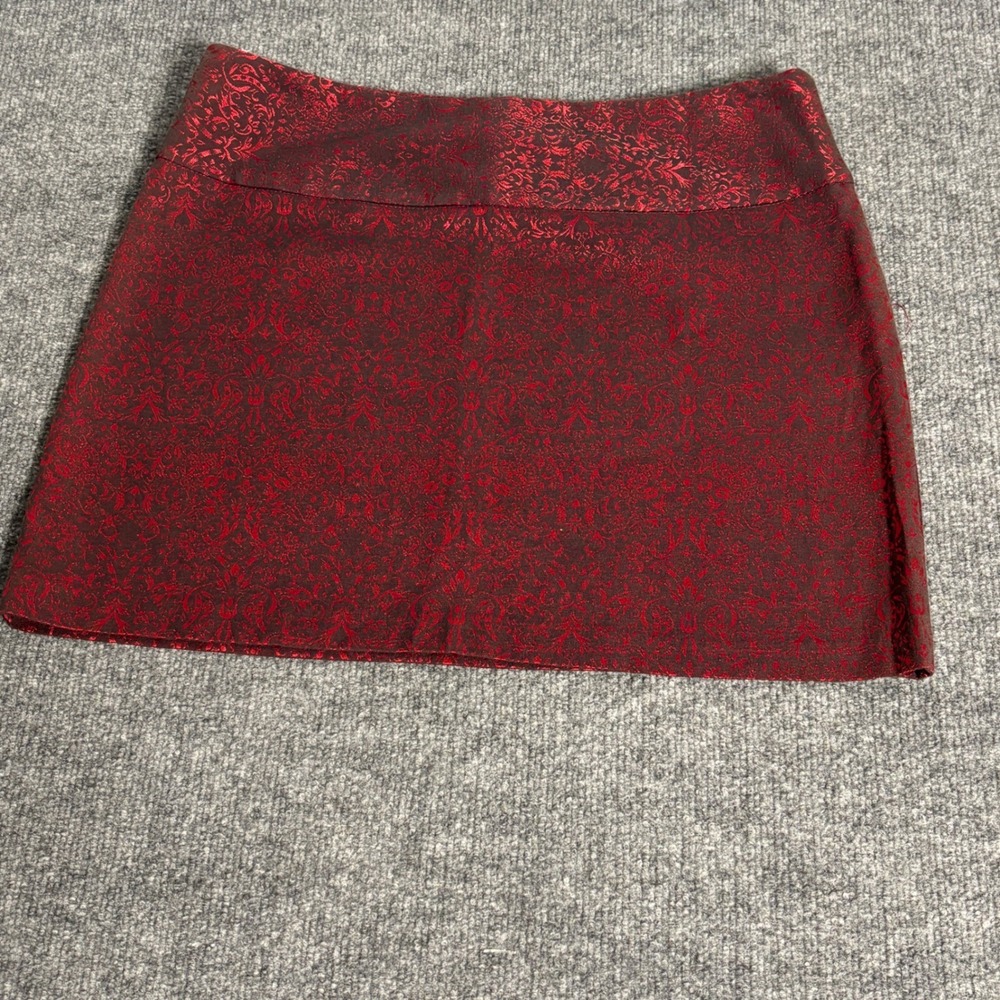 Star City Red Black Damask Brocade Mini Skirt Y2K Metallic Goth Size 9 USA
